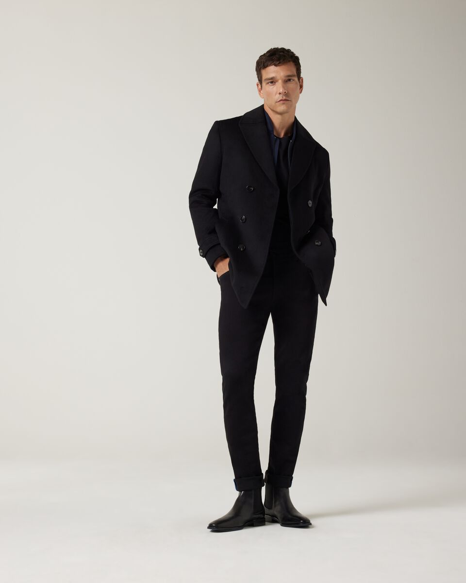 Relaxed fit double breasted peacoat, Black, hi-res